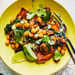Stuffed Sweet Potatoes with Curried Chickpeas and Mushrooms