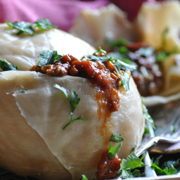 Stuffed white cabbage with a Maltese tomato piquant sauce