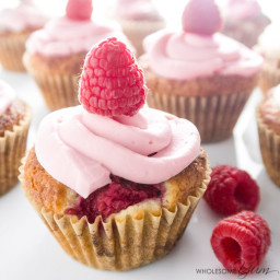Sugar-free Frosted Raspberry Cupcakes (Low Carb, Paleo)