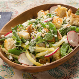 Summer Bean and Goat Cheese Panzanellawith Garlic Croutons and Toasted Pist
