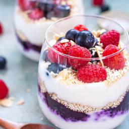 Summer berries yogurt parfait with popped amaranth