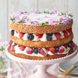 Summer berry cake with rose geranium cream