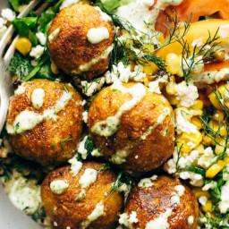 Summer Bliss Bowls with Sweet Potato Falafel and Jalapeño Ranch