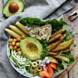 Summer Buddha Bowl with zoodles and baked fries