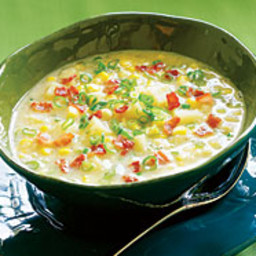 Summer Corn Chowder with Scallions, Bacon and Potatoes