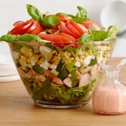 Summer Layered Salad with Grilled Chicken and Tomato Vinaigrette