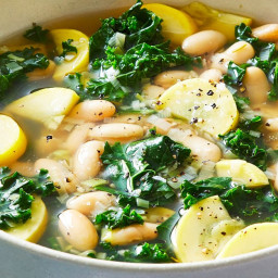 Summer Squash Soup with White Beans and Kale
