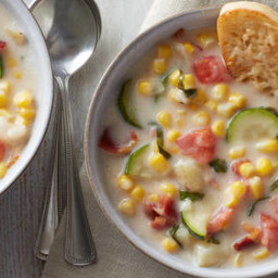 Summer Vegetable Chowder with Parmesan Croutons