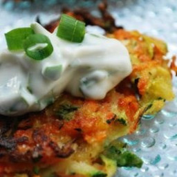 Summer Vegetable Pancakes with Basil Chive Cream