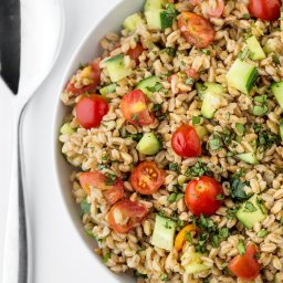 Summer Farro Salad with Tomato , Cucumber and Basil