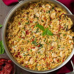 Sun Dried Tomato Basil and Parmesan Orzo with Chicken