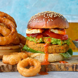 Sun-Dried Tomato Chickpea Burgers And Beer Battered Onion Rings