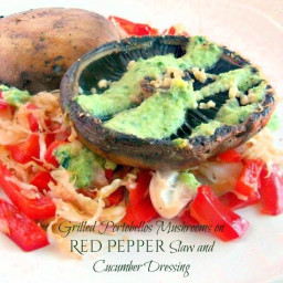 #SundaySupper Grilled Portobello Mushrooms On Red Pepper Slaw and Cucumber 