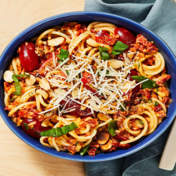 Sundried Tomato & Basil Spaghetti with Almonds and Parmesan