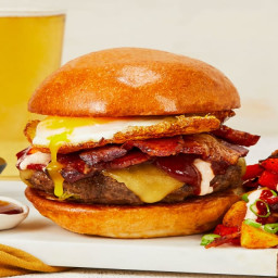 Sunny-Side-Up Burgers with Bacon, Gouda & Smoky Potato Hash