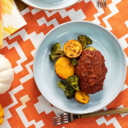 Sunny's Cheat Sheet Mini Meatloaves with Sweet Potatoes and Broccoli