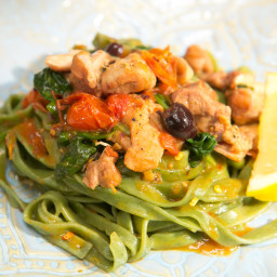 Sunny's Easy Braised Tomato Chicken and Spinach with Fettuccine