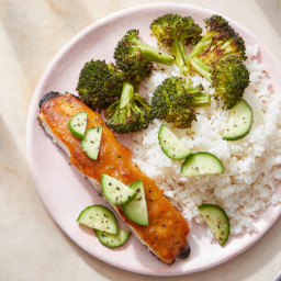 Sweet & Savory Glazed Salmon with Sesame Broccoli & Garlic Rice