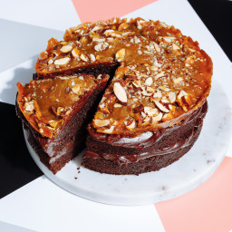 Sweet and Salty Chocolate Cake with Almond Crisp