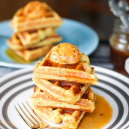 Sweet and Savory Cornbread Waffles with a Buttery Chili and Lime Syrup