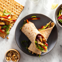 Sweet and Sour Eggplant Wraps with Spiced Cashews and Bok Choy Slaw