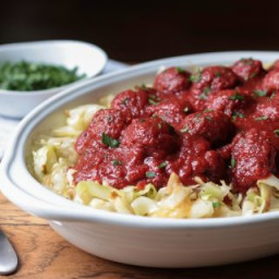 Sweet and Sour Meatballs over Cabbage, a modern take on stuffed cabbage (da