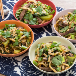 Sweet and Sour Stir-Fried Beefwith Udon Noodles, Green Beans and Bok Choy