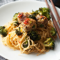 Sweet and Spicy Asian Meatball and Broccoli Noodles