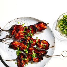 Sweet and Spicy Bacon Kebabs with Scallion-Ginger Relish