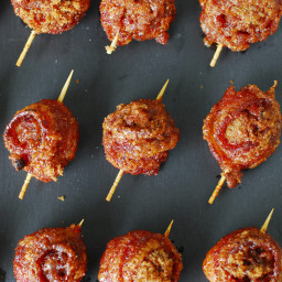 Sweet and Spicy Bacon Wrapped Meatballs