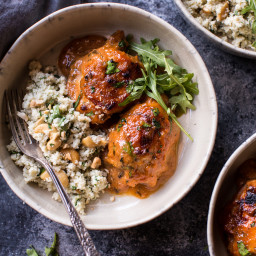 Sweet and Sticky 3 Ingredient Apricot Chicken with Cauliflower Rice.