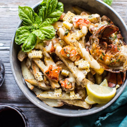Sweet Chili Butter Grilled Lobster Fries with Aged Havarti Cheese.