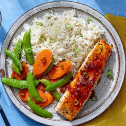 Sweet Chili Salmon with Rice and Vegetables