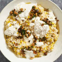 Sweet Corn and Burrata Risotto with Toasted Hazelnuts and Tarragon