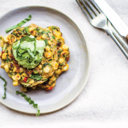 Sweet Corn and Squash Fritters With Avocado Crema From 'Vibrant Food