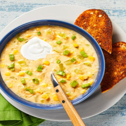 Sweet Corn & Green Pepper Chowder with Old Bay Toast