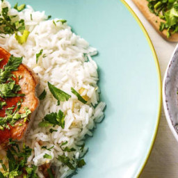 Sweet 'N' Savory Apricot Pork Chops over Ginger Rice with Marinated Bok Cho