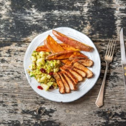 Sweet ’N’ Smoky Pork Chops with Sweet Potato Wedges and a Brussels Sprout H