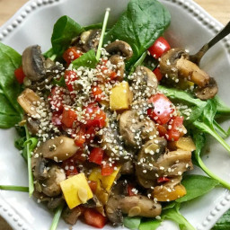 Sweet 'n' Spicy Grilled Mushrooms With Sautéed Veggies Over Baby Kale and 