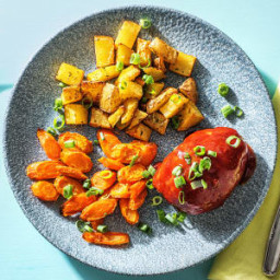 Sweet 'N' Spicy Meatloaves with Roasted Carrots and Potatoes