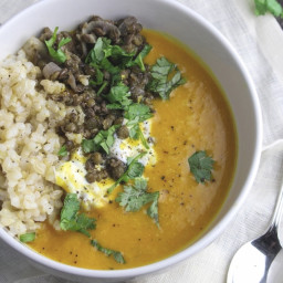 Sweet Potato and Coconut Milk Soup with Brown Rice and Lentils