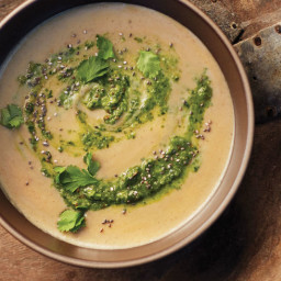Sweet Potato and Maca Soup With Green Harissa