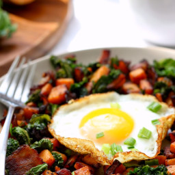 Sweet Potato Bacon Kale Hash for One {Paleo and Whole30}