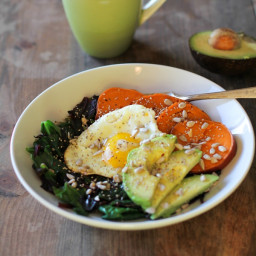 Sweet Potato Breakfast Bowls with Beet Greens and Avocado