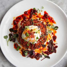 Sweet potato cakes with poached eggs