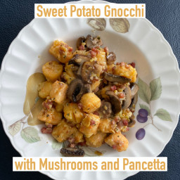 Sweet Potato Gnocchi with Mushrooms and Pancetta