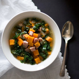Sweet Potato, Ham, and Kale Soup with Rosemary {AIP, Paleo}