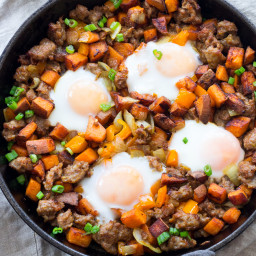 Sweet Potato Hash with Sausage and Eggs {Paleo and Whole30}