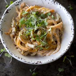 Sweet Potato Noodles with Bacon Cashew Sauce