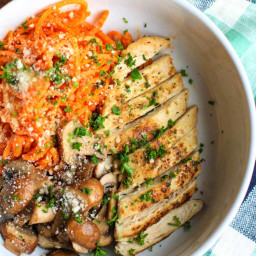 Sweet Potato Noodles with Grilled Chicken and Mushrooms